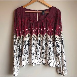 White House Black Market Burgundy and White Blouse